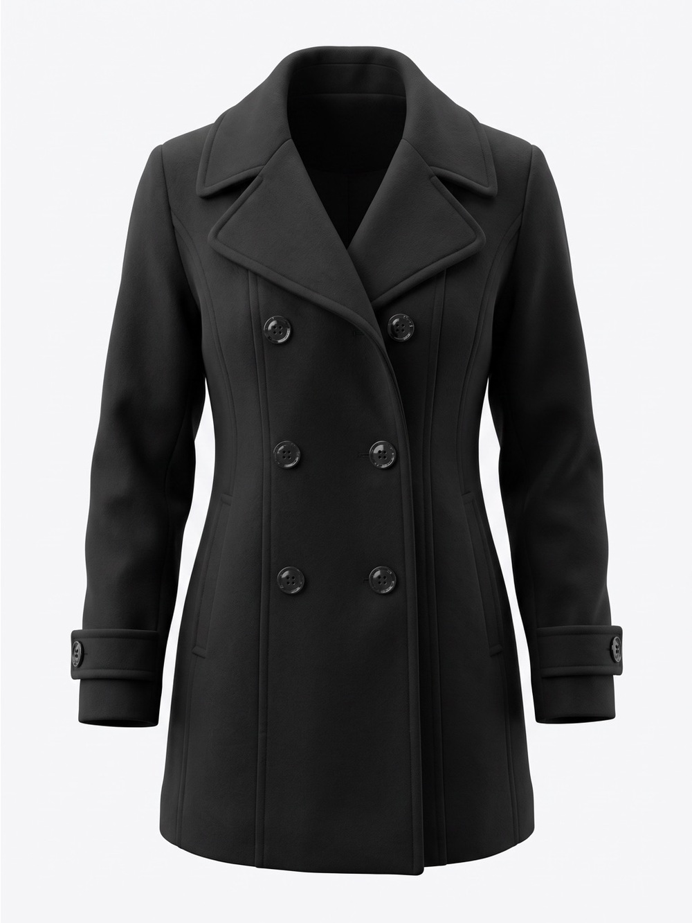 Anne Klein Black Double-Breasted Peacoat